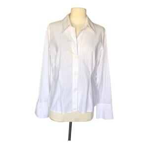 Andre Oliver White Button Down Shirt Blouse Collared Long Sleeve Women's Size 12